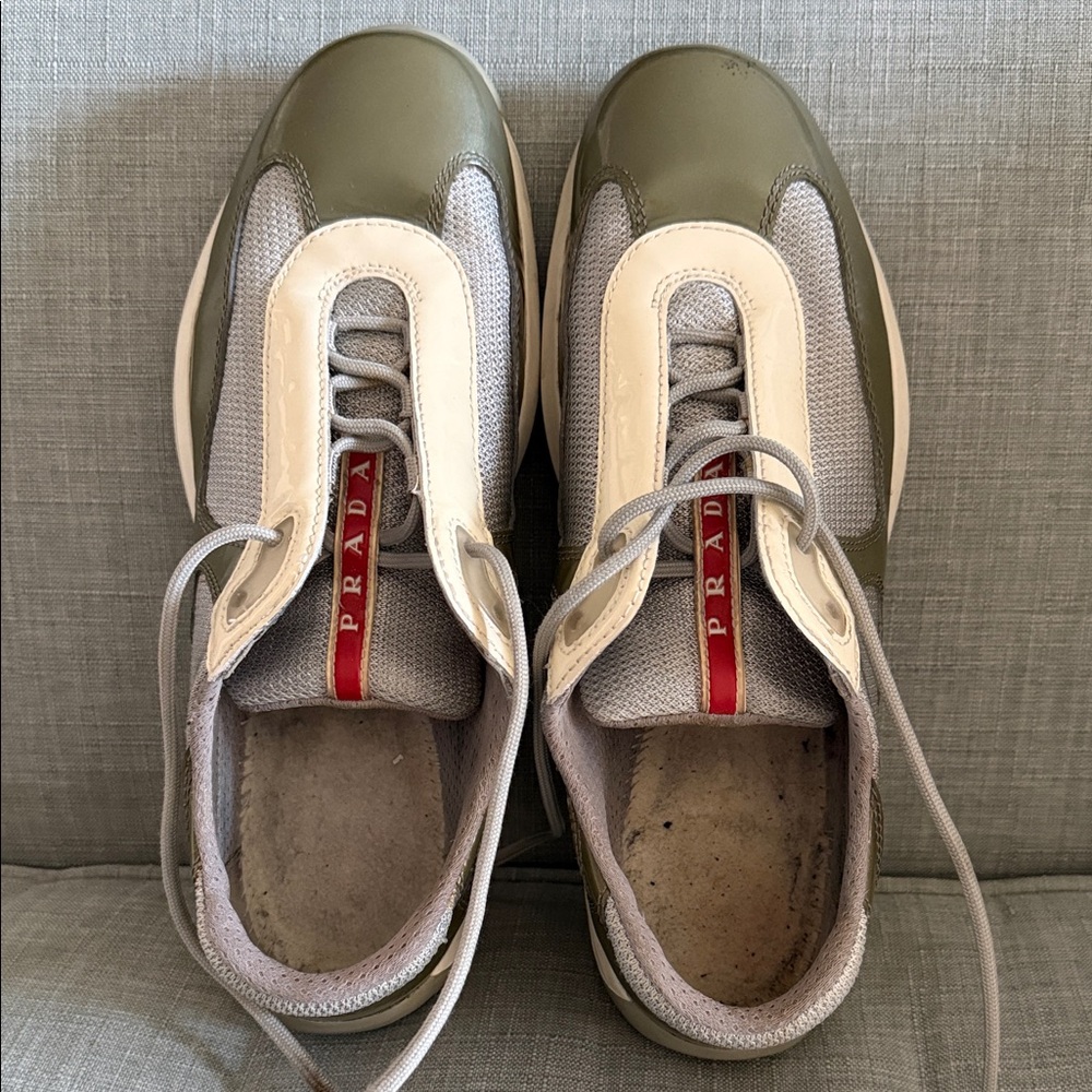 Prada Women’s America’s Cup Sneakers - Olive/Grey/Cream Size 40/10